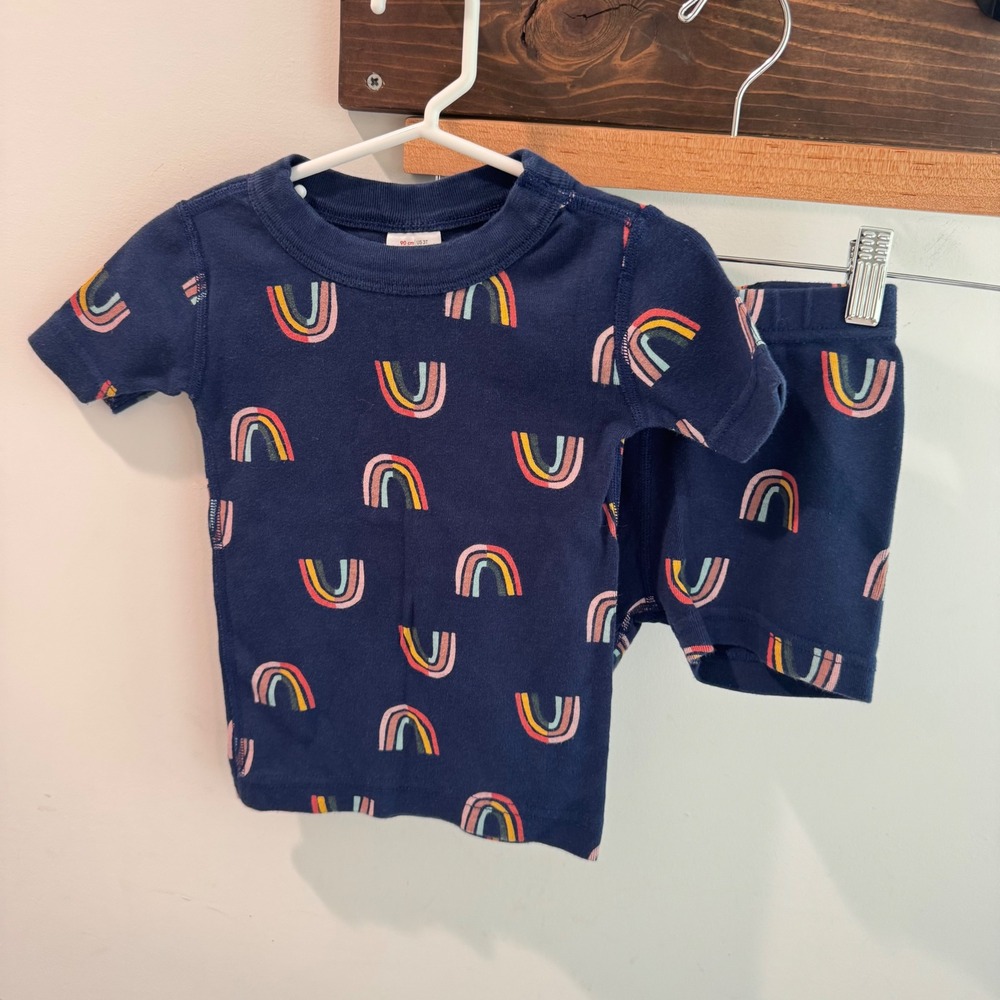 Hanna Andersson Kids 3T Navy Rainbow Organic Cotton Short Pajama Set 90cm